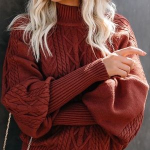 Housewarming Cable Knot Balloon Sleeve Sweater